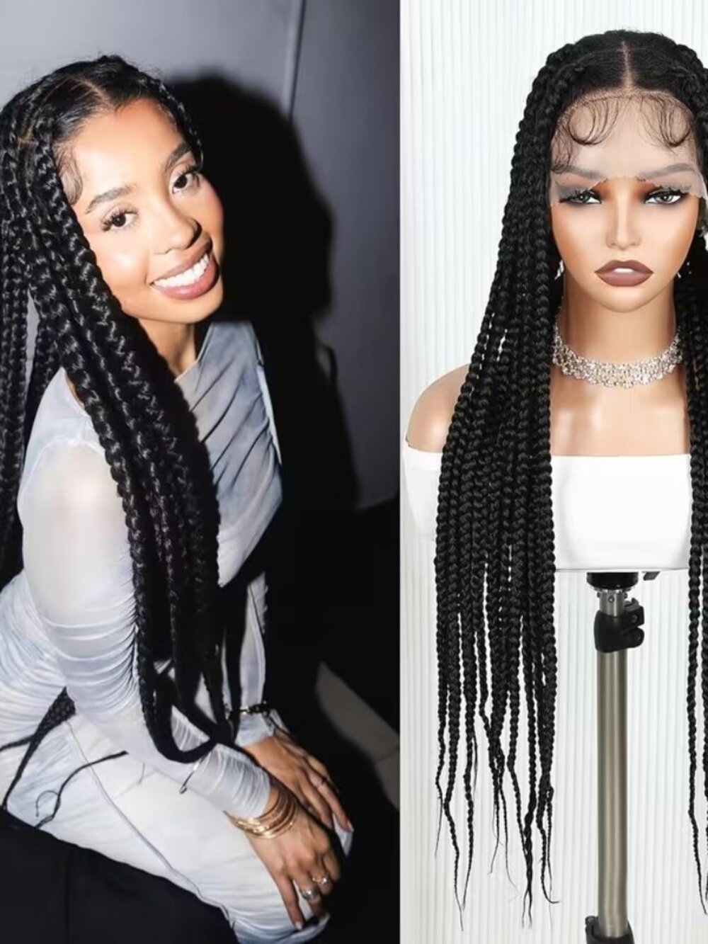 Lace Front Braids Wig with Hair Light Weight Handmade